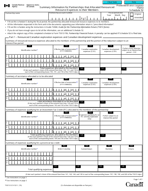 Form T5013 Schedule 52  Printable Pdf