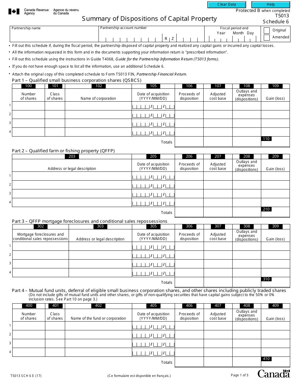 Form T5013 Schedule 6 Summary of Dispositions of Capital Property - Canada, Page 1