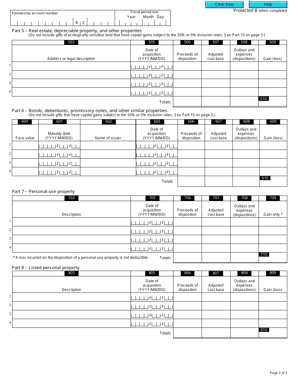 Form T5013 Schedule 6 Summary of Dispositions of Capital Property - Canada, Page 2