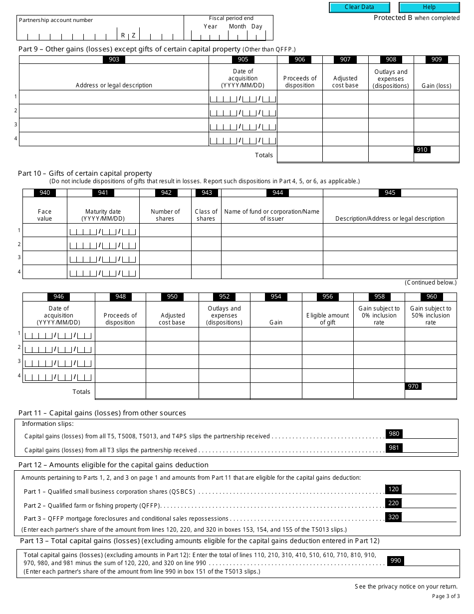 Form T5013 Schedule 6 Summary of Dispositions of Capital Property - Canada, Page 3