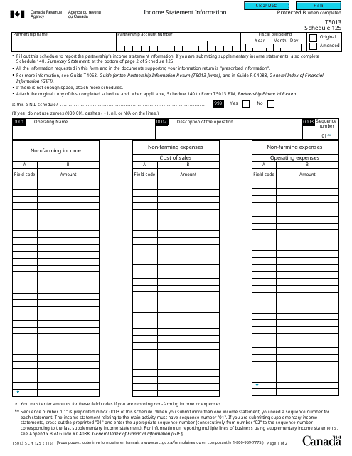 Form T5013 Schedule 125  Printable Pdf