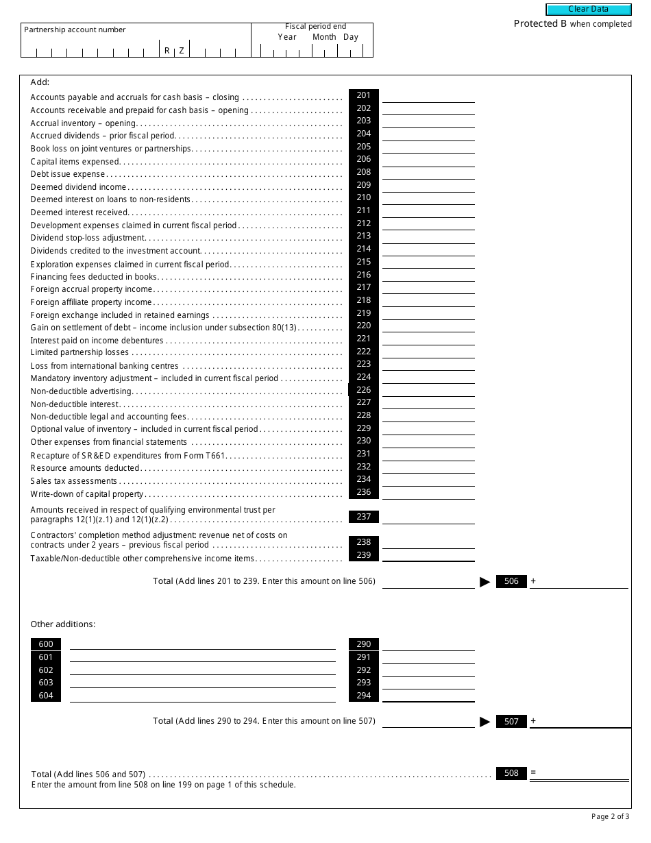 Form T5013 Schedule 1 Net Income (Loss) for Income Tax Purposes - Canada, Page 2