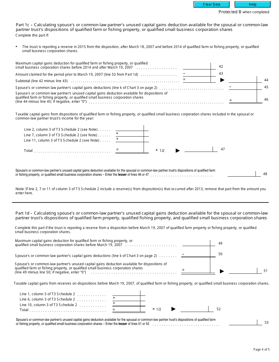 Form T3 Schedule 5 Spousal or Common-Law Partner Trusts Capital Gains Deduction in Year of Beneficiarys Death - Canada, Page 4