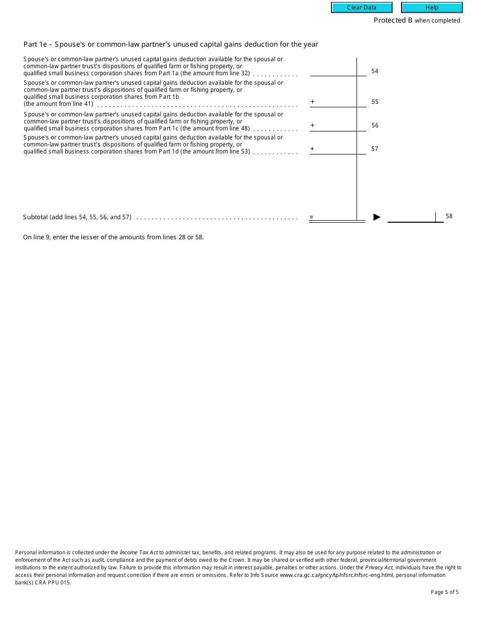 Form T3 Schedule 5 Spousal or Common-Law Partner Trusts Capital Gains Deduction in Year of Beneficiarys Death - Canada, Page 5