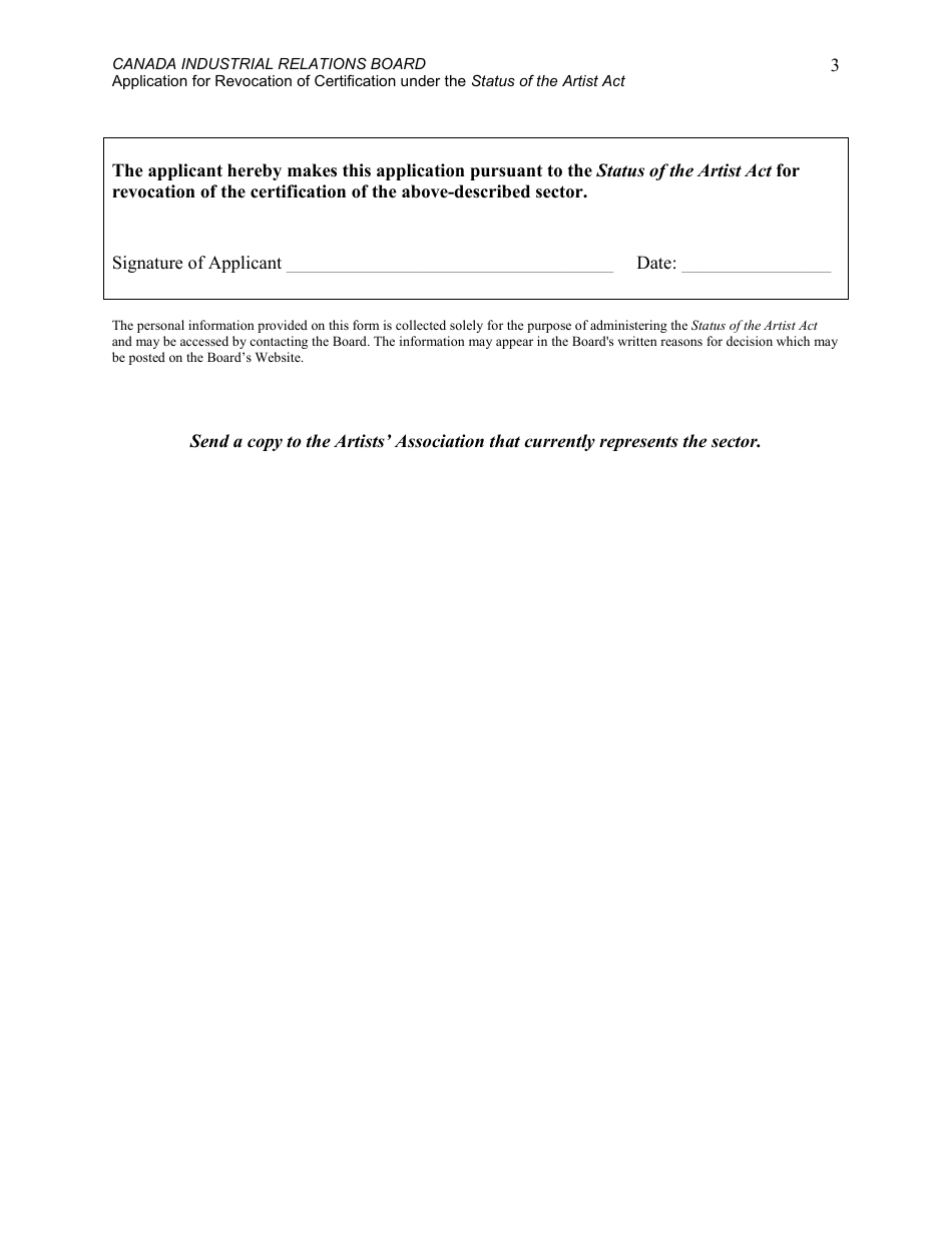 Application for Revocation of Certification Under the Status of the Artist Act - Canada, Page 3