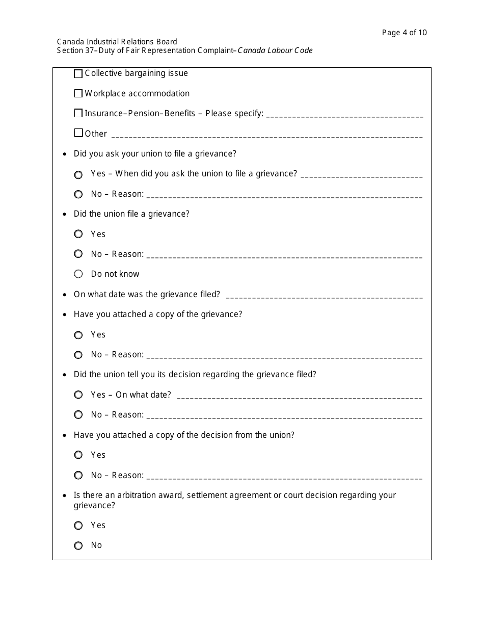 Section 37 Duty of Fair Representation Complaint - Canada, Page 4