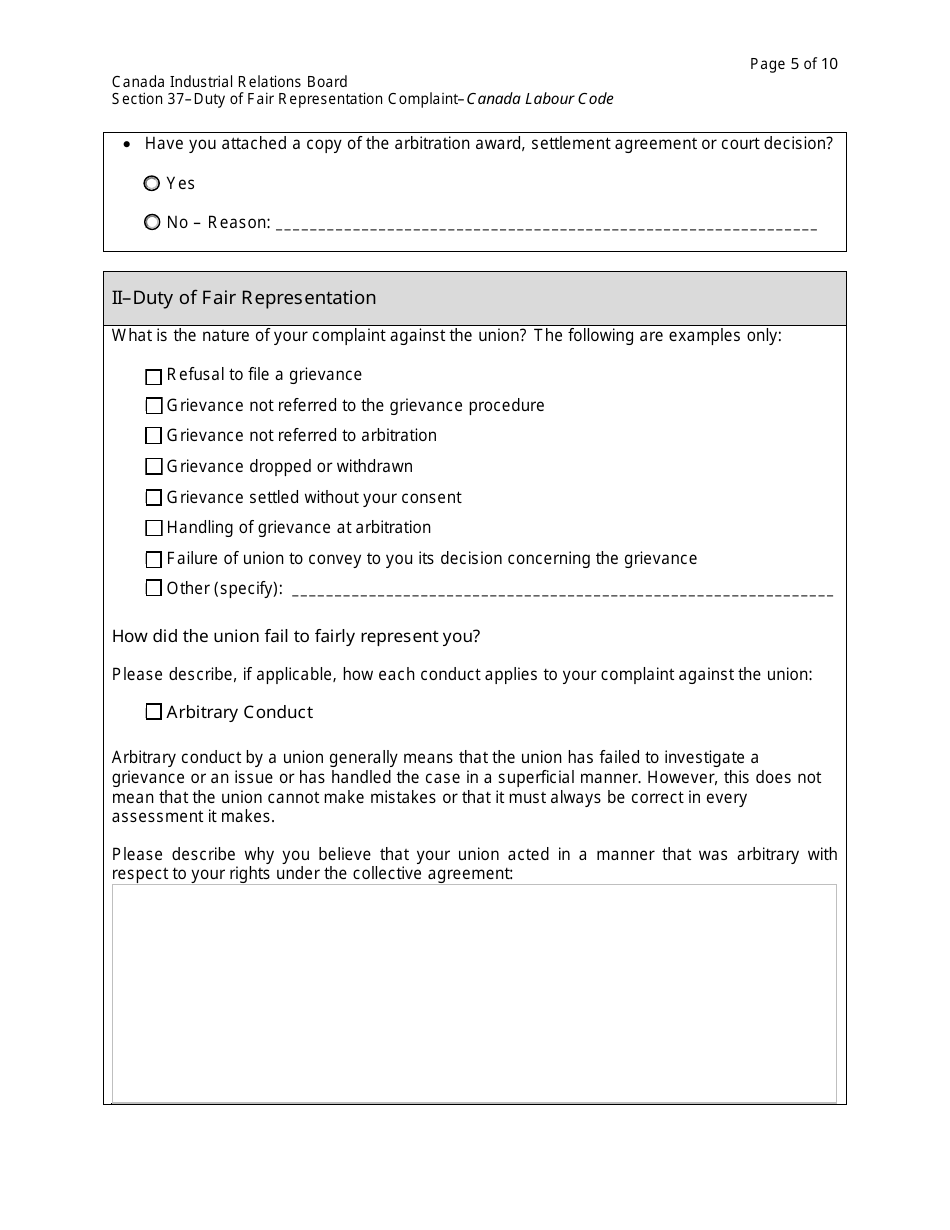 Section 37 Duty of Fair Representation Complaint - Canada, Page 5