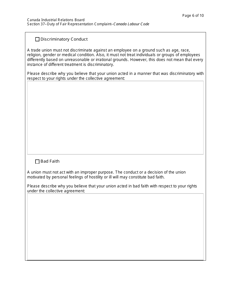 Section 37 Duty of Fair Representation Complaint - Canada, Page 6