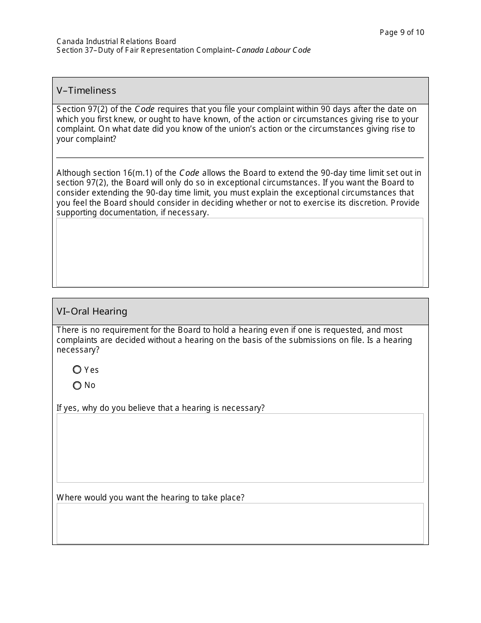 Section 37 Duty of Fair Representation Complaint - Canada, Page 9