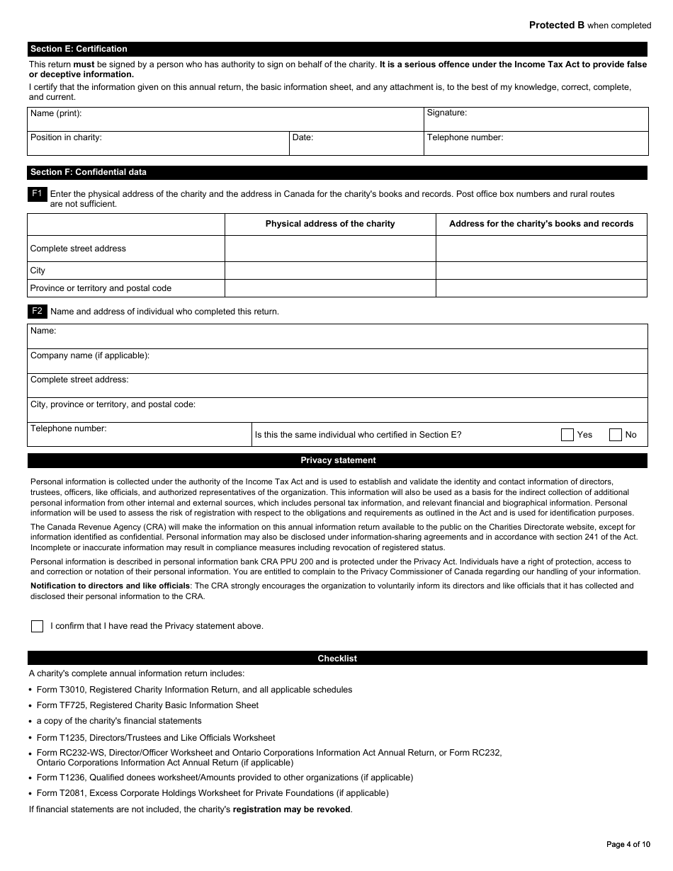 Form T3010 Registered Charity Information Return - Canada, Page 4