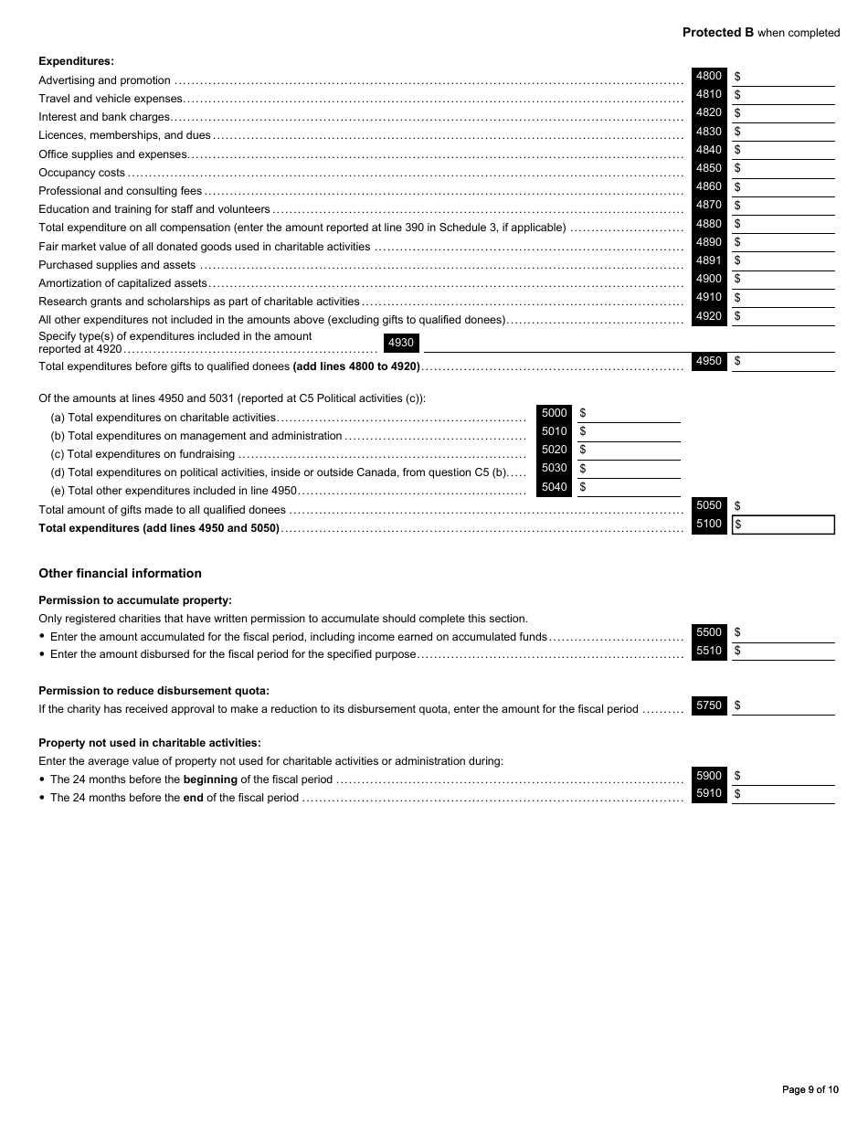 Form T3010 Registered Charity Information Return - Canada, Page 9