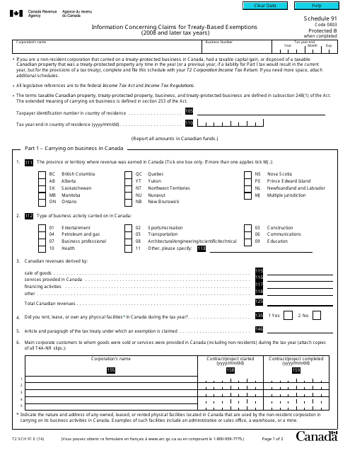 Form T2 Schedule 91  Printable Pdf