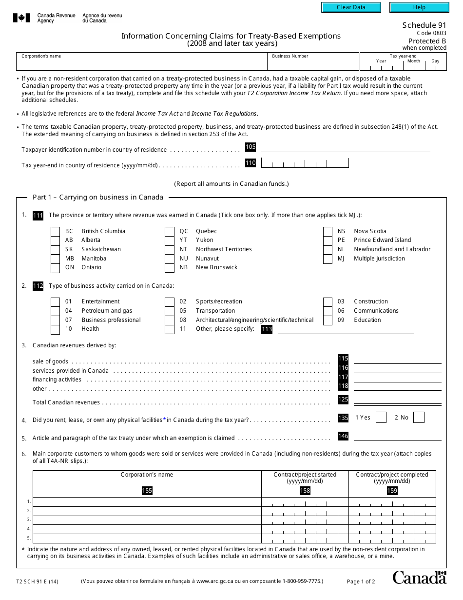 Form T2 Schedule 91 - Fill Out, Sign Online and Download Fillable PDF ...