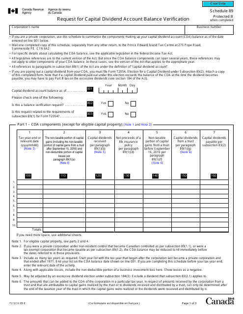 Form T2 Schedule 89  Printable Pdf