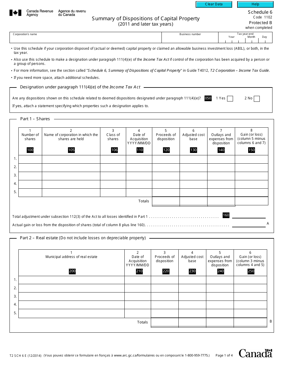 Form T2 Schedule 6 Fill Out, Sign Online and Download Fillable PDF
