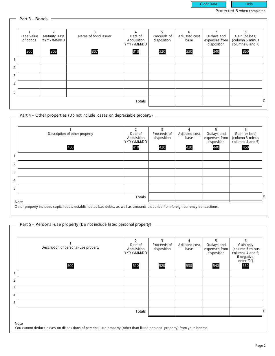 Form T2 Schedule 6 Summary of Dispositions of Capital Property (2011 and Later Tax Years) - Canada, Page 2