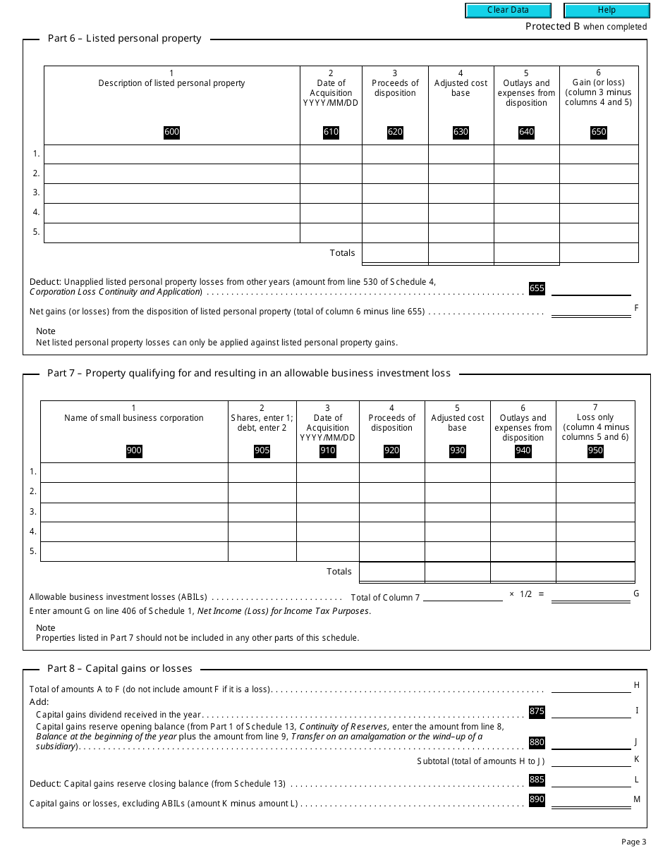 Form T2 Schedule 6 Summary of Dispositions of Capital Property (2011 and Later Tax Years) - Canada, Page 3