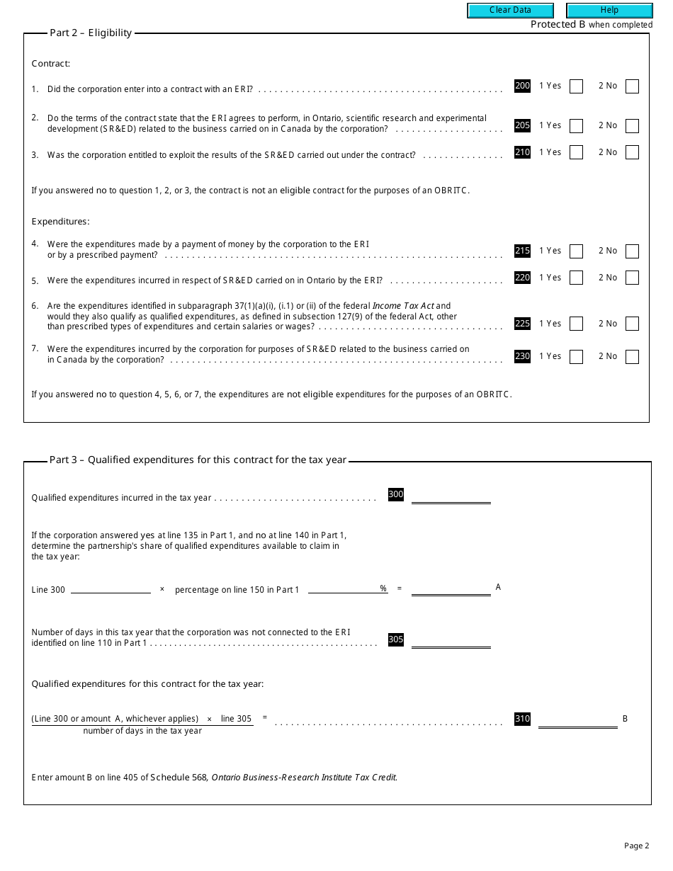 Form T2 Schedule 569 Ontario Business-Research Institute Tax Credit Contract Information (2009 and Later Tax Years) - Canada, Page 2