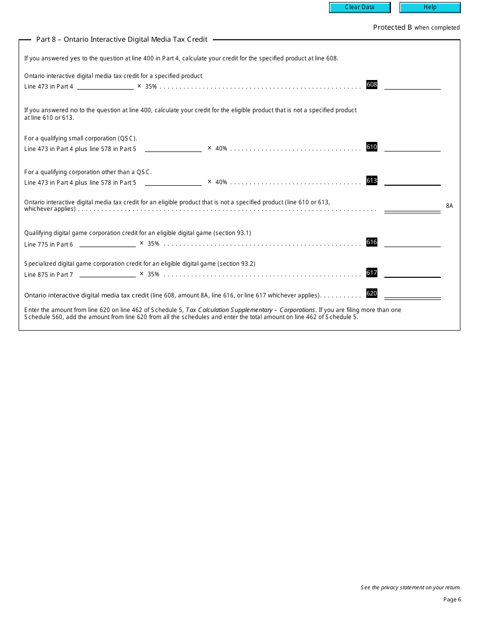Form T2 Schedule 560 Ontario Interactive Digital Media Tax Credit (2016 and Later Tax Years) - Canada, Page 6