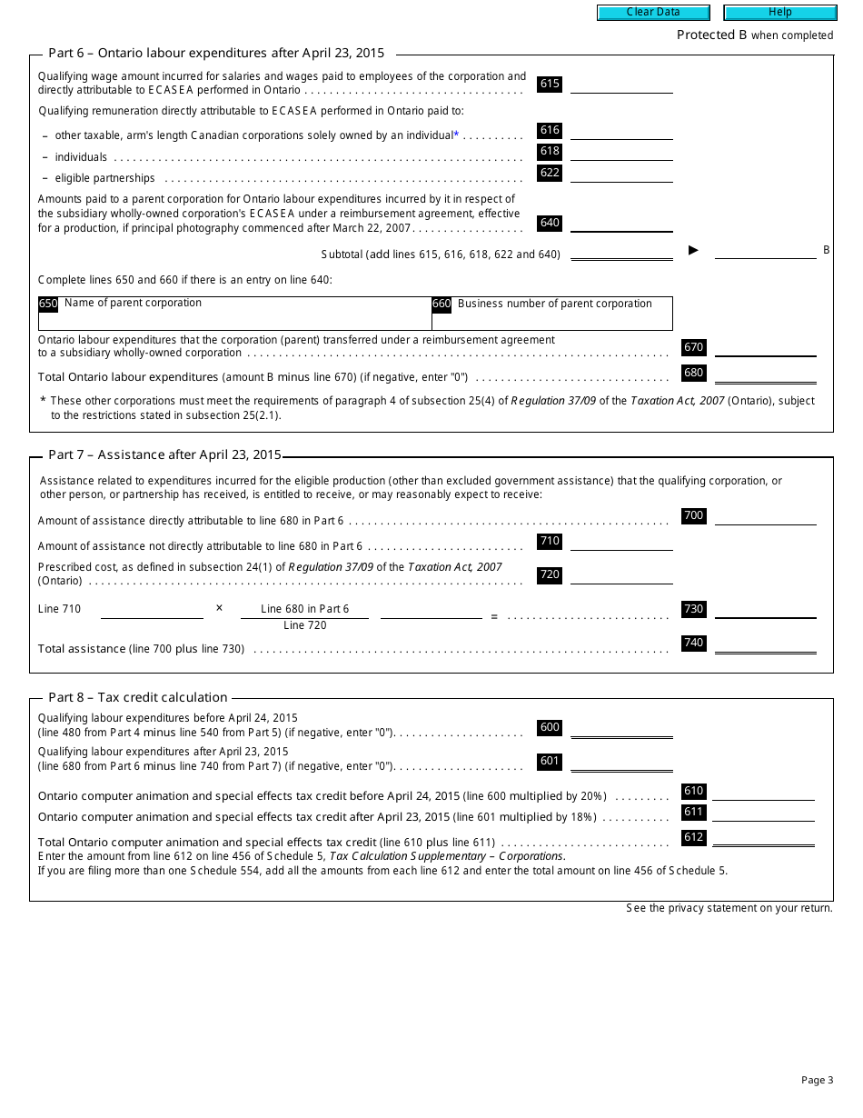 Form T2 Schedule 554 Ontario Computer Animation and Special Effects Tax Credit (2017 and Later Tax Years) - Canada, Page 3