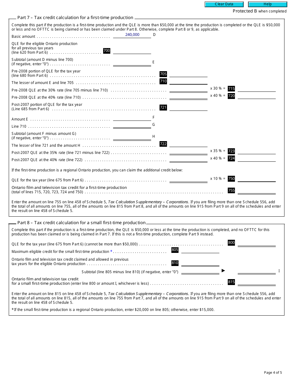 Form T2 Schedule 556 Ontario Film and Television Tax Credit (2017 and Later Tax Years) - Canada, Page 4