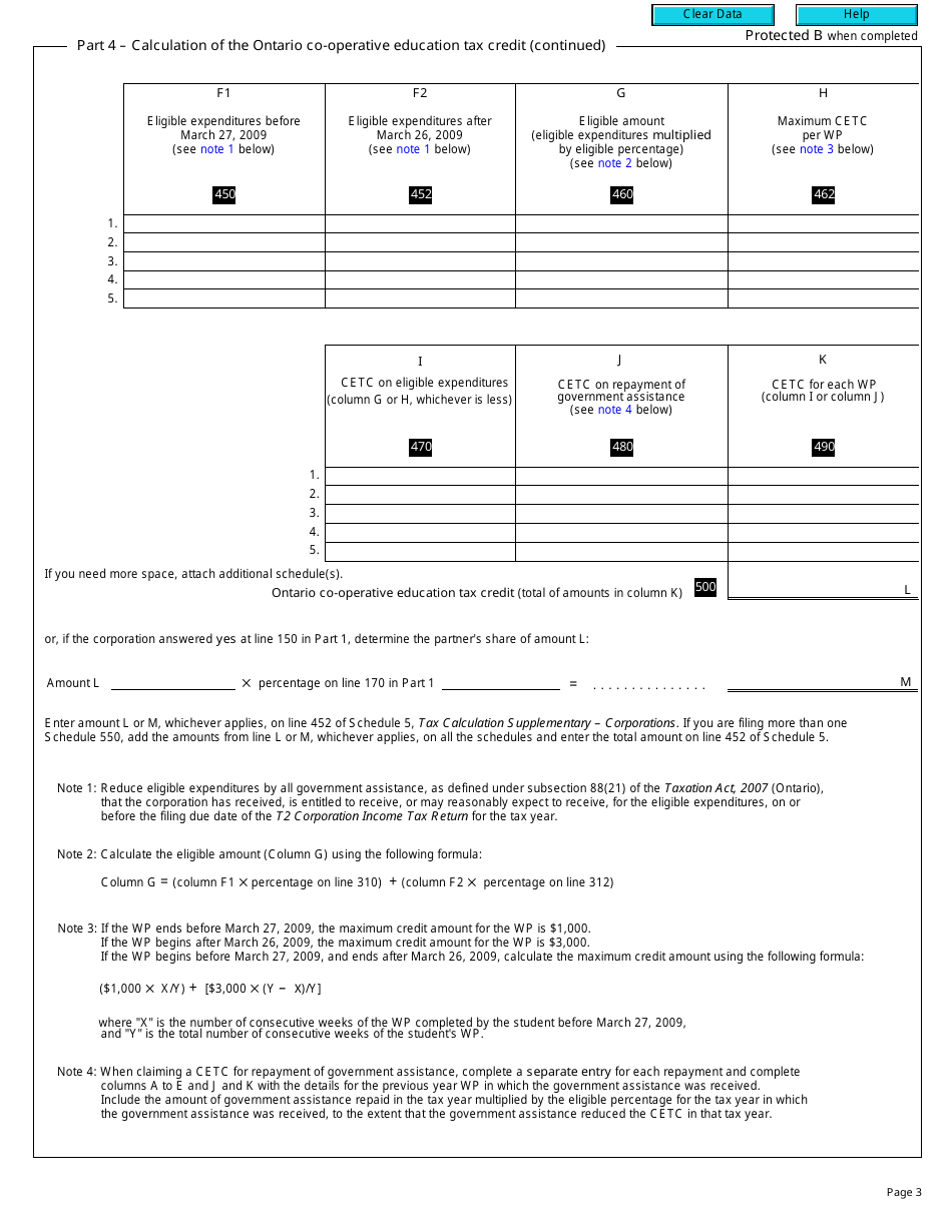 Form T2 Schedule 550 Ontario Co-operative Education Tax Credit (2009 and Later Tax Years) - Canada, Page 3