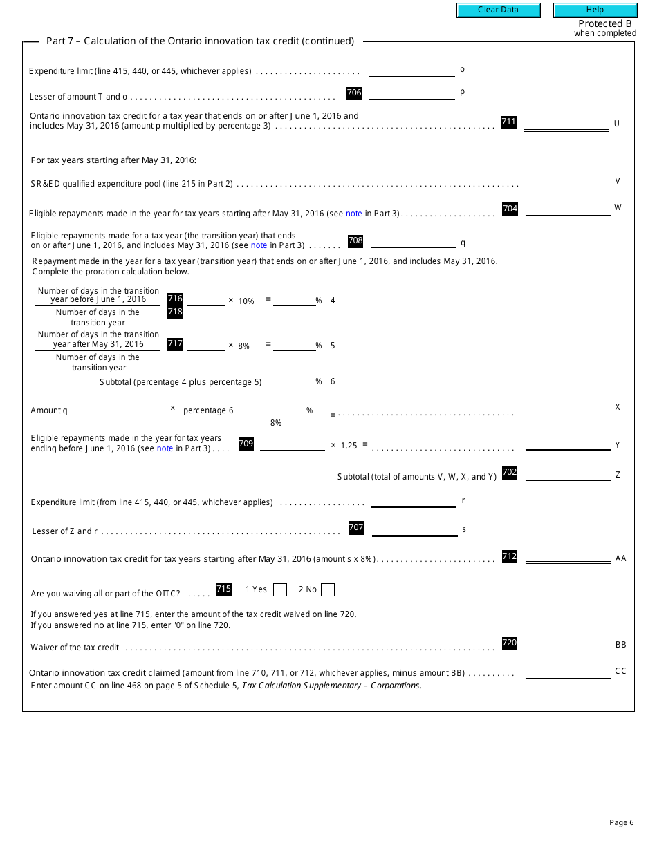 Form T2 Schedule 566 Ontario Innovation Tax Credit (2016 and Later Tax Years) - Canada, Page 6