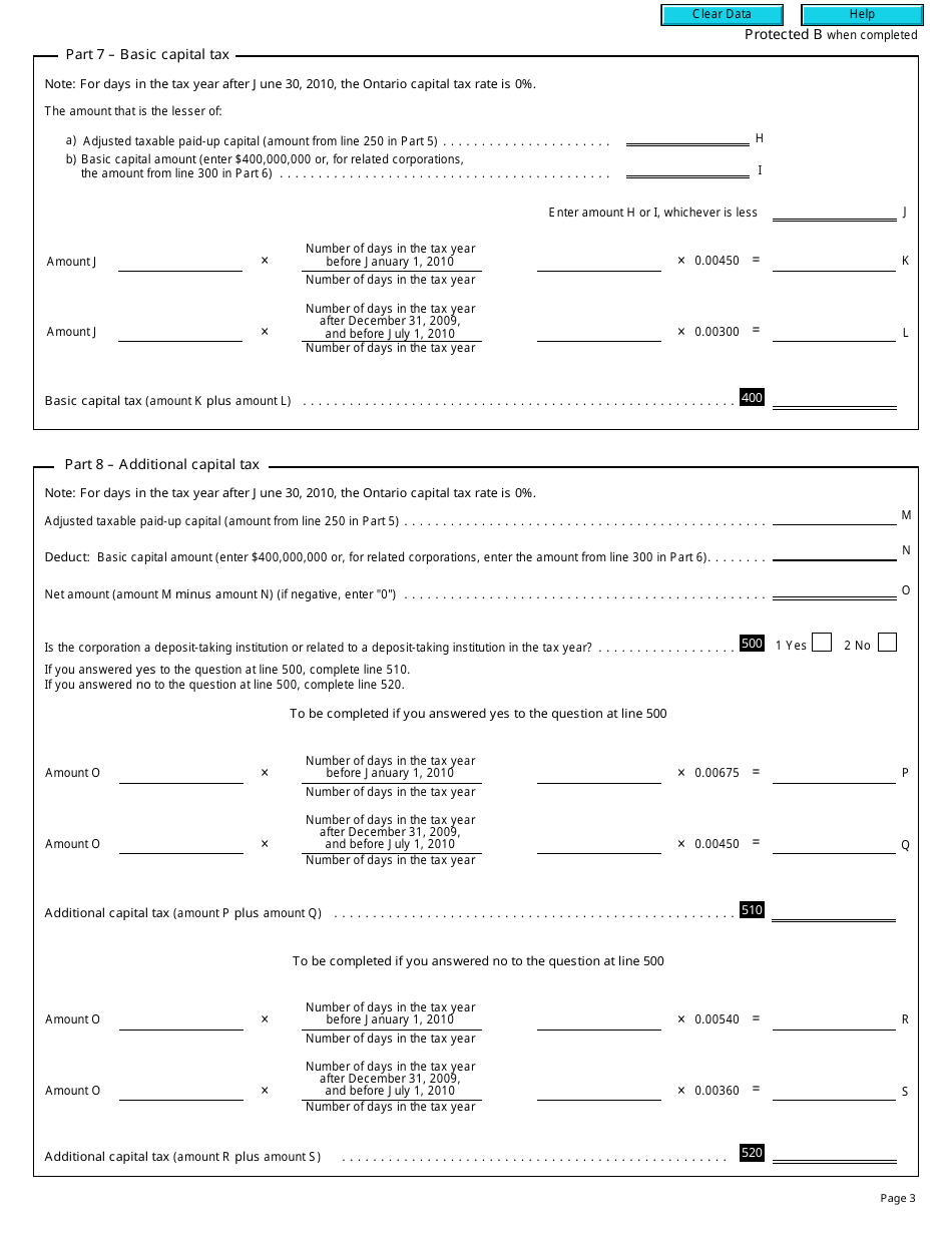 Form T2 Schedule 514 Ontario Capital Tax on Financial Institutions (2009 and Later Tax Years) - Canada, Page 3