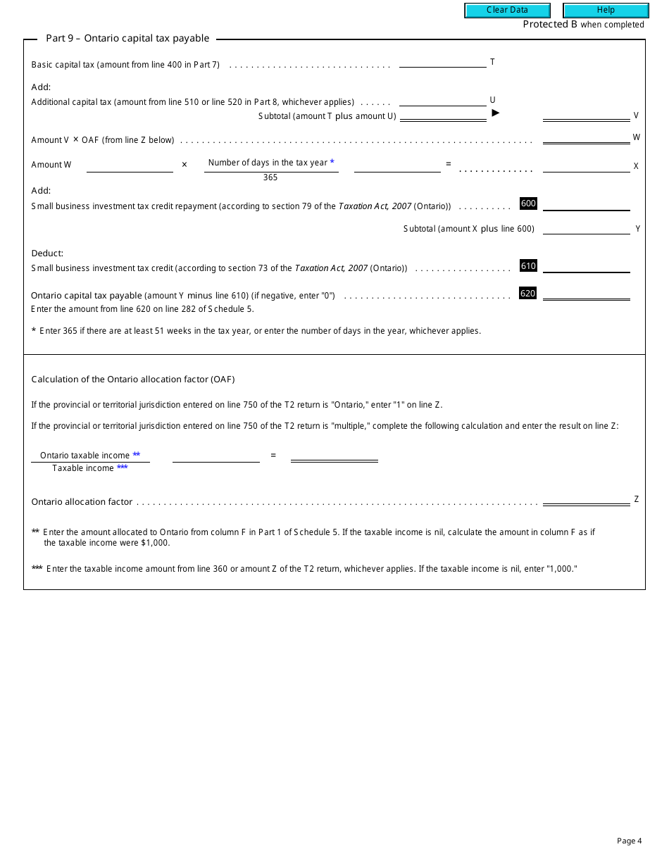 Form T2 Schedule 514 Ontario Capital Tax on Financial Institutions (2009 and Later Tax Years) - Canada, Page 4