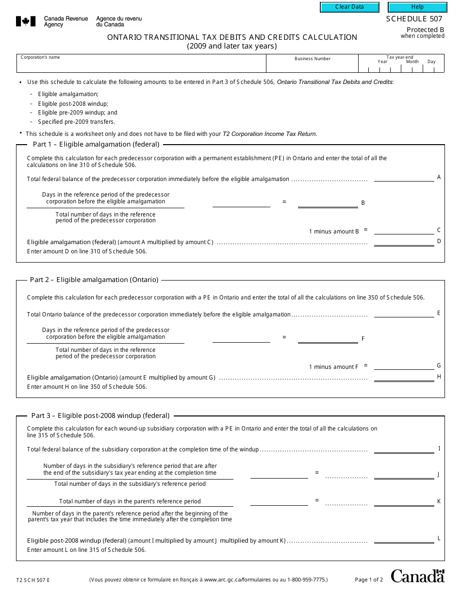 Form T2 Schedule 507 - Fill Out, Sign Online and Download Fillable PDF ...