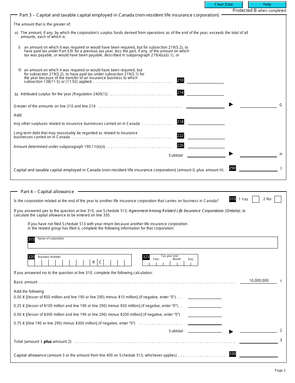 Form T2 Schedule 512 Ontario Special Additional Tax on Life Insurance Corporations (Sat) (2009 and Later Tax Years) - Canada, Page 2