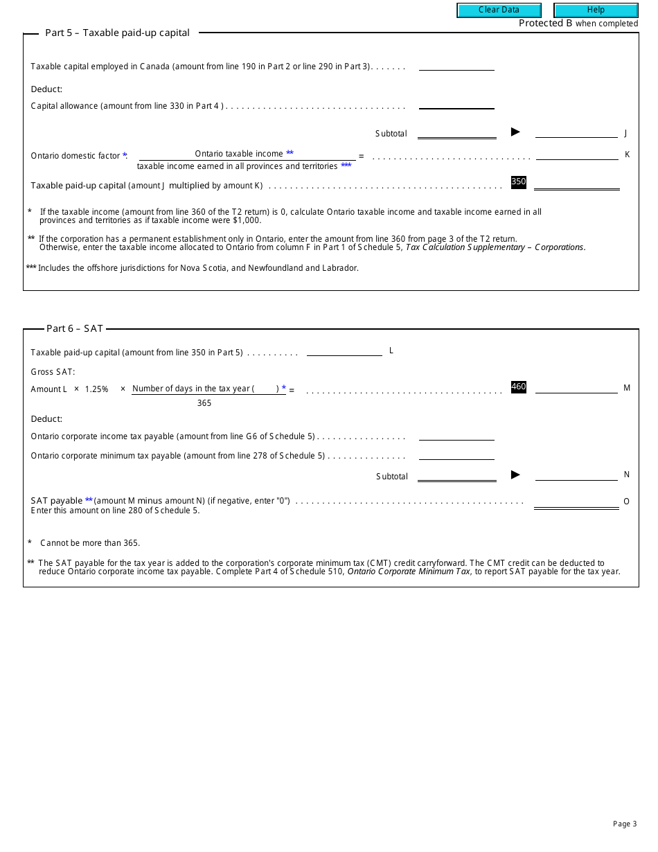 Form T2 Schedule 512 Ontario Special Additional Tax on Life Insurance Corporations (Sat) (2009 and Later Tax Years) - Canada, Page 3