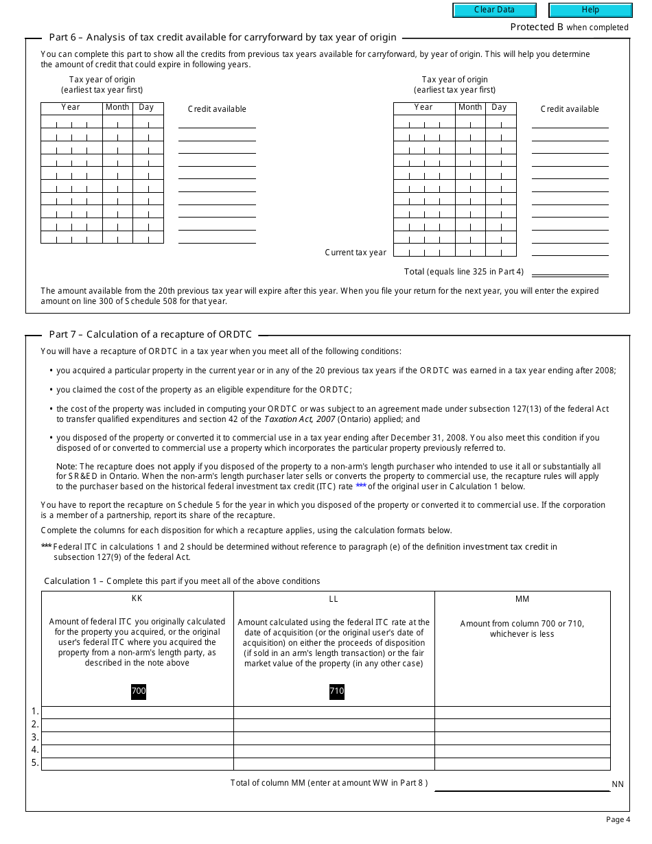 Form T2 Schedule 508 Ontario Research and Development Tax Credit (2016 and Later Tax Years) - Canada, Page 4