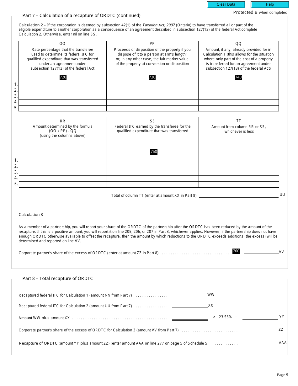 Form T2 Schedule 508 Ontario Research and Development Tax Credit (2016 and Later Tax Years) - Canada, Page 5