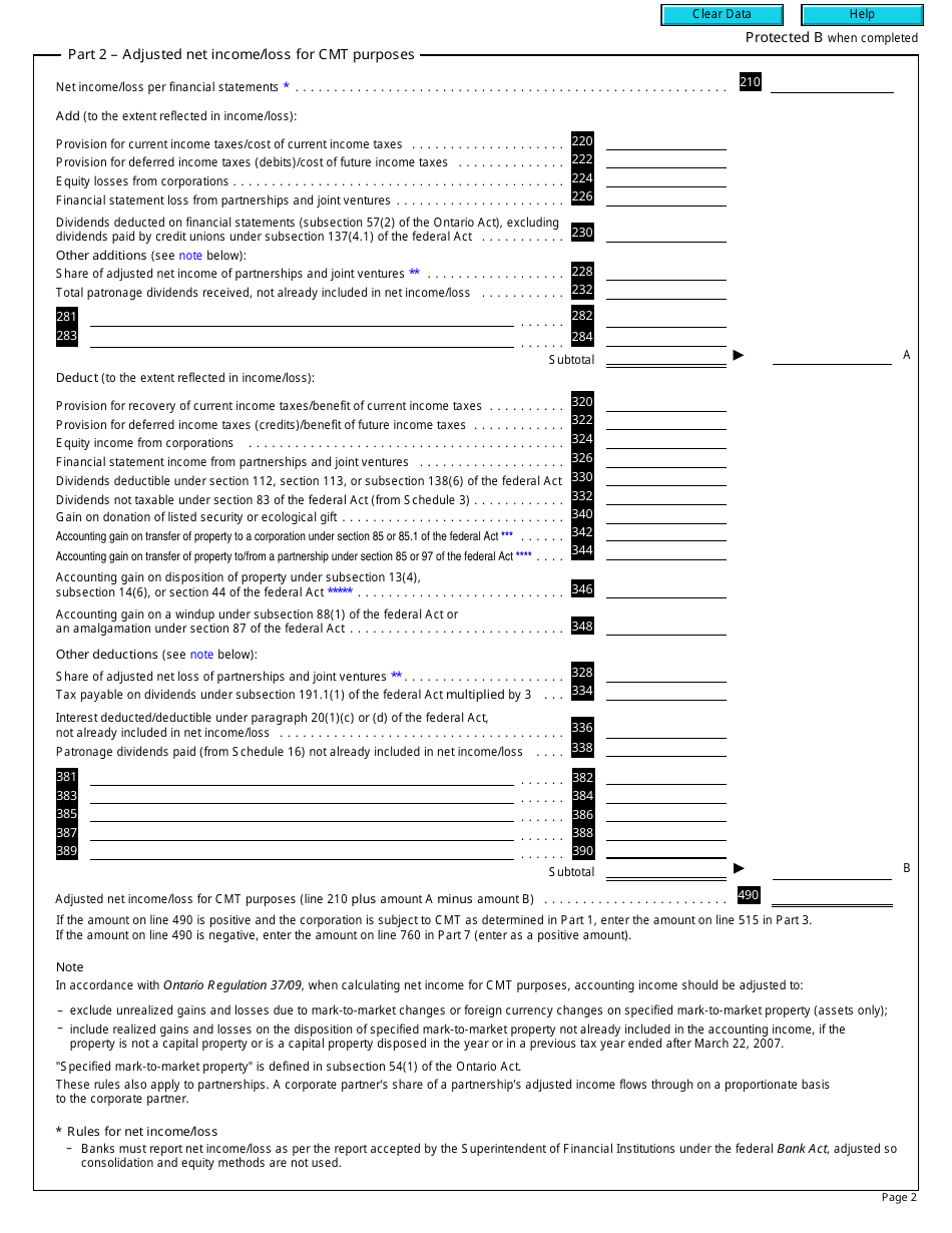 Form T2 Schedule 510 Ontario Corporate Minimum Tax (2009 and Later Tax Years) - Canada, Page 2