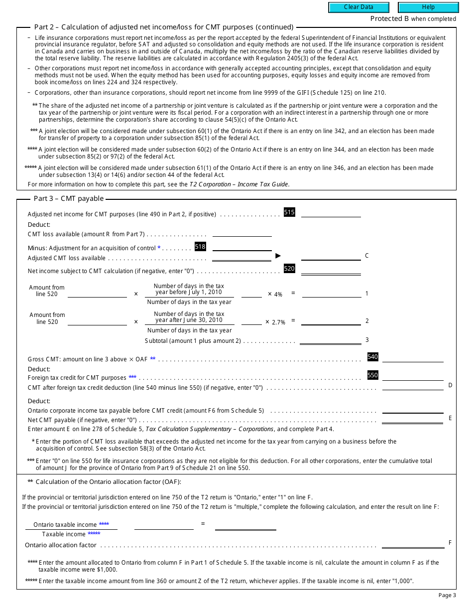 Form T2 Schedule 510 Ontario Corporate Minimum Tax (2009 and Later Tax Years) - Canada, Page 3