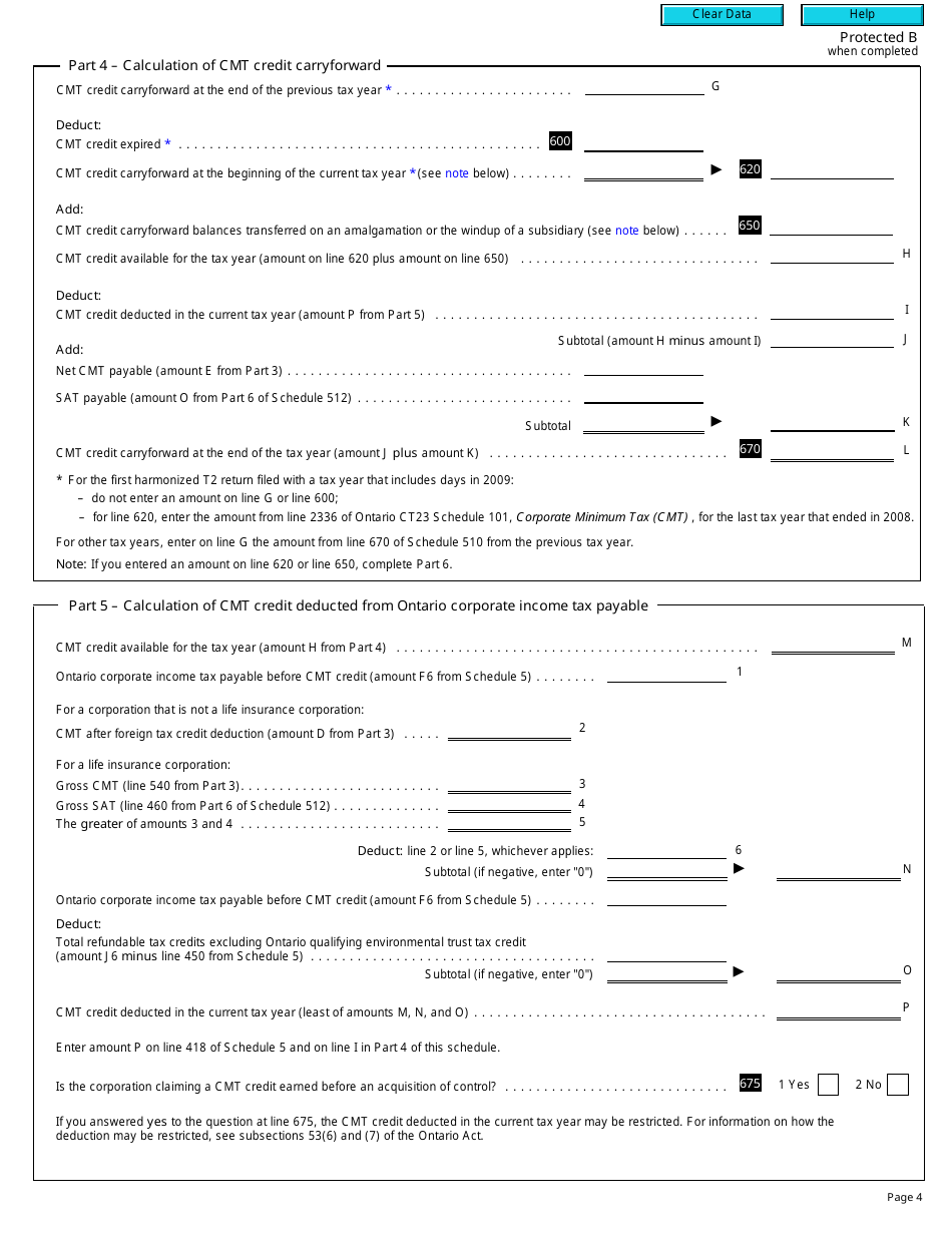 Form T2 Schedule 510 Ontario Corporate Minimum Tax (2009 and Later Tax Years) - Canada, Page 4