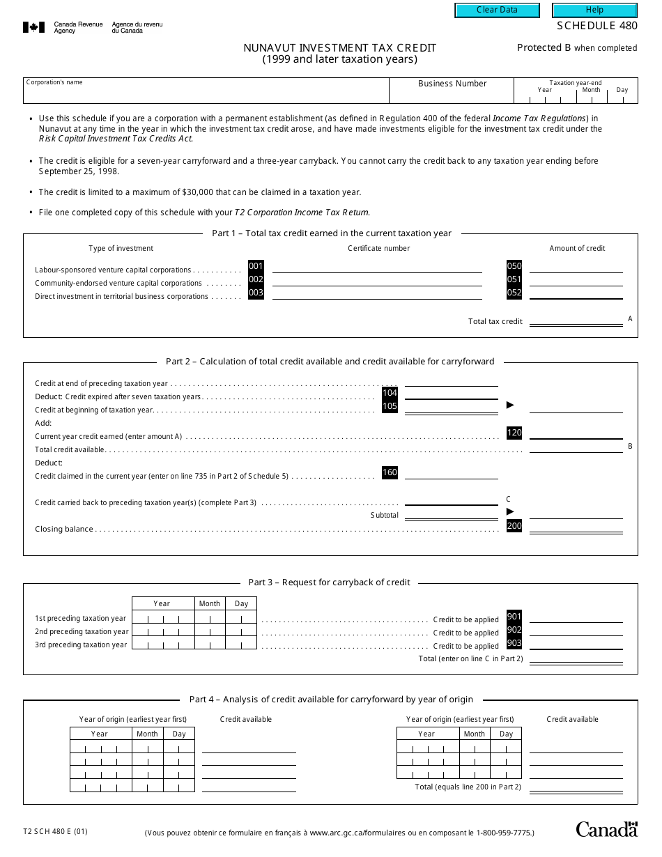 Form T2 Schedule 480 - Fill Out, Sign Online and Download Fillable PDF ...