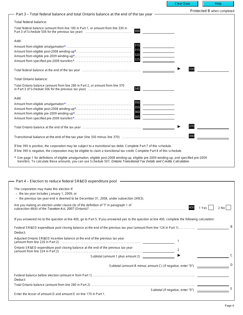 Form T2 Schedule 506 Ontario Transitional Tax Debits and Credits (2010 and Later Tax Years) - Canada, Page 4