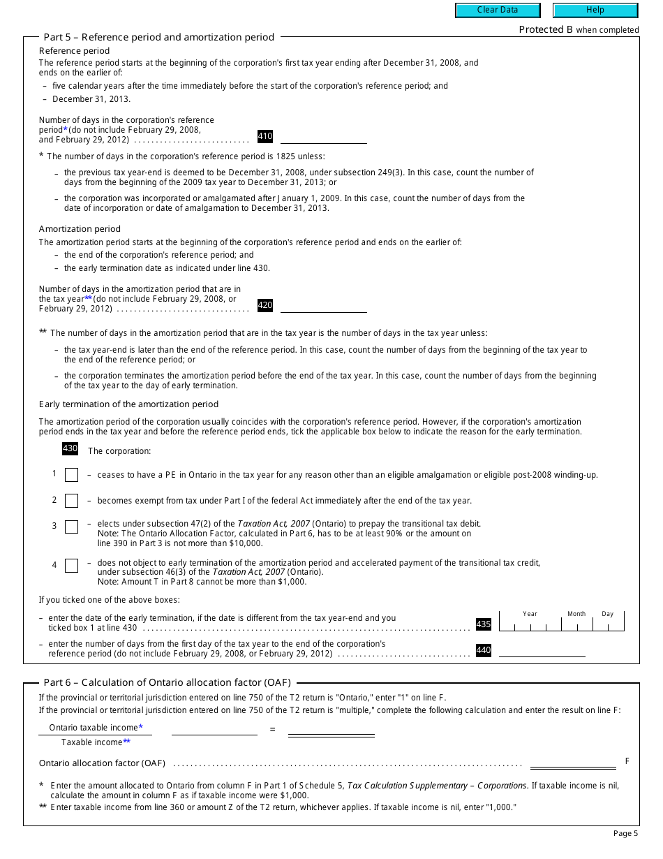 Form T2 Schedule 506 Ontario Transitional Tax Debits and Credits (2010 and Later Tax Years) - Canada, Page 5