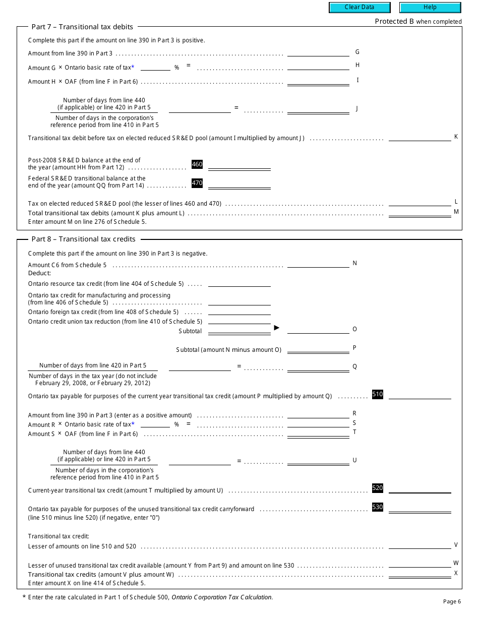 Form T2 Schedule 506 Ontario Transitional Tax Debits and Credits (2010 and Later Tax Years) - Canada, Page 6