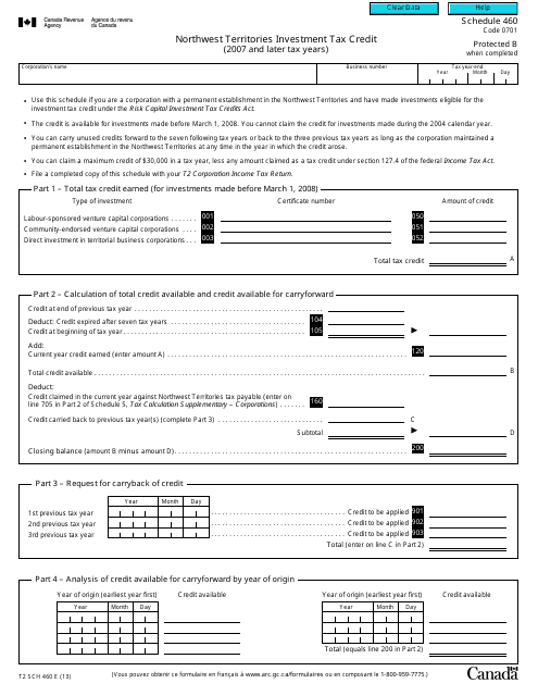 Form T2 Schedule 460  Printable Pdf