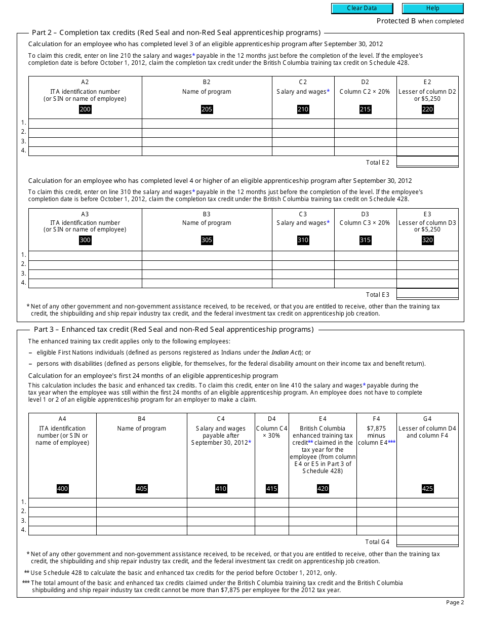 Form T2 Schedule 430 British Columbia Shipbuilding and Ship Repair Industry Tax Credit (2012 and Later Tax Years) - Canada, Page 2