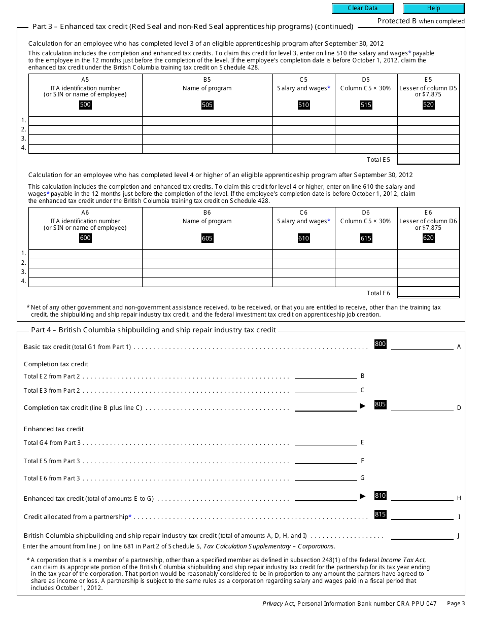 Form T2 Schedule 430 British Columbia Shipbuilding and Ship Repair Industry Tax Credit (2012 and Later Tax Years) - Canada, Page 3