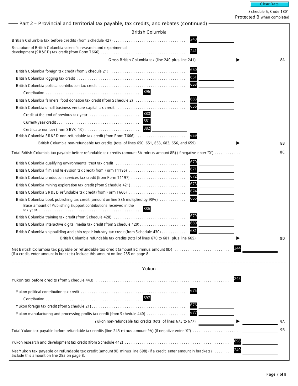 Form T2 Schedule 5 Tax Calculation Supplementary - Corporations (2018 and Later Tax Years) - Canada, Page 7