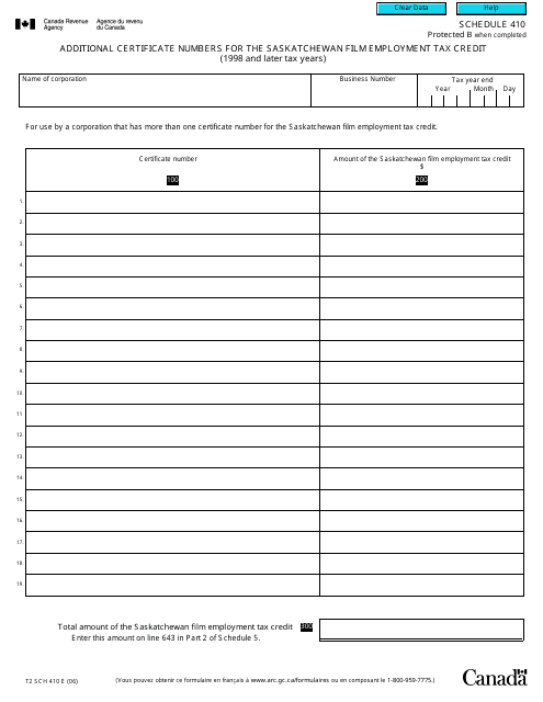 Form T2 Schedule 410  Printable Pdf