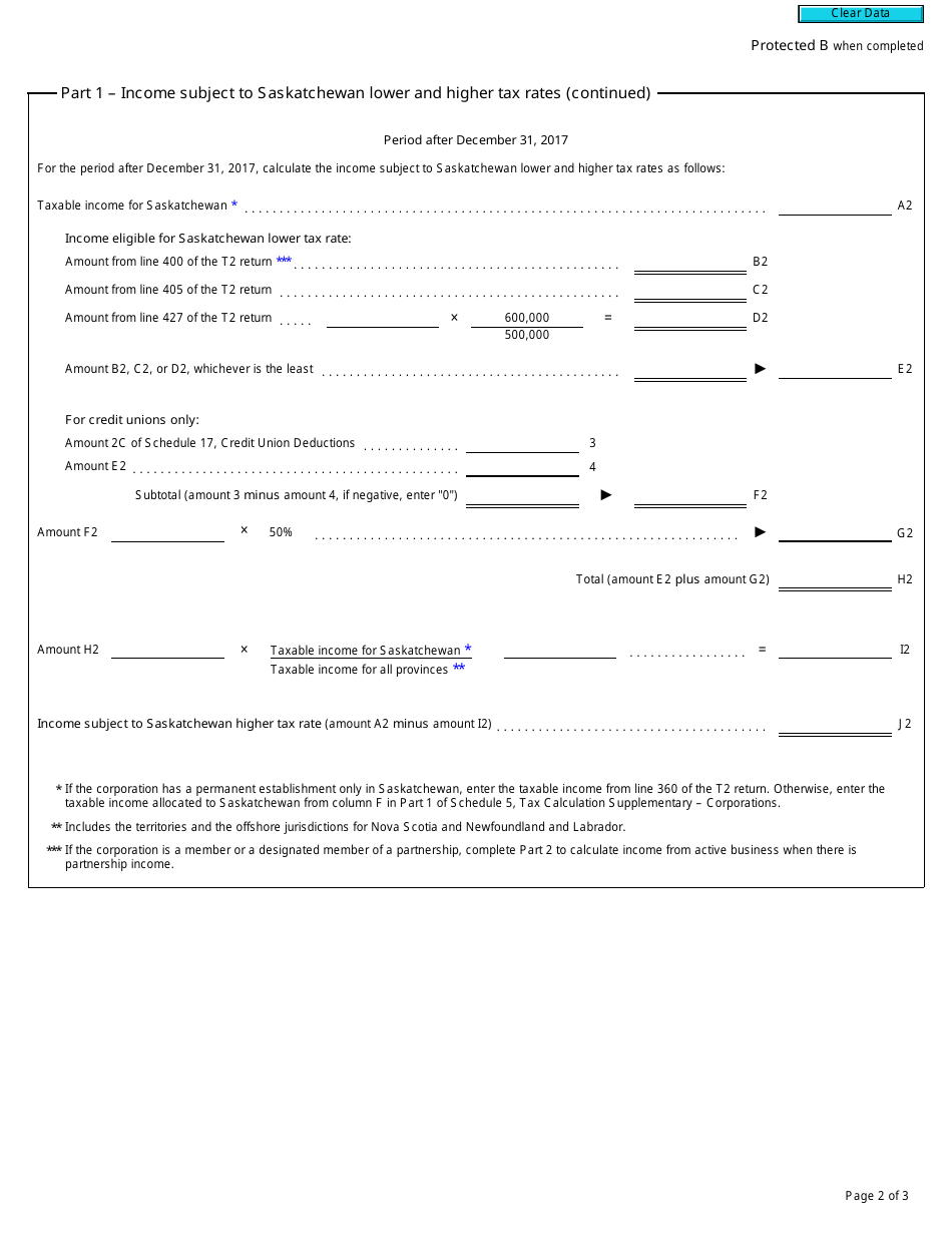 Form T2 Schedule 411 Saskatchewan Corporation Tax Calculation (2018 Tax Year) - Canada, Page 2