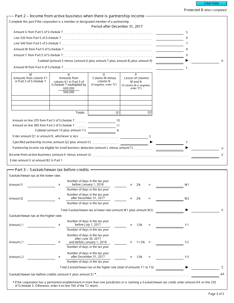 Form T2 Schedule 411 Saskatchewan Corporation Tax Calculation (2018 Tax Year) - Canada, Page 3
