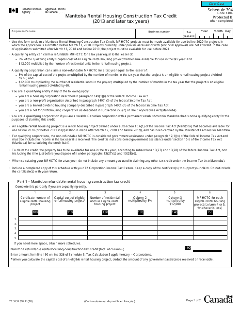 Form T2 Schedule 394  Printable Pdf