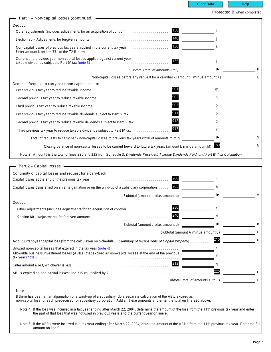 Form T2 Schedule 4 Corporation Loss Continuity and Application (2013 and Later Tax Years) - Canada, Page 2